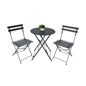 Faltbares Outdoor-Set runder Tisch und Lattenstühle